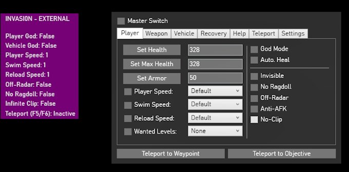 External Menu Invasi0n External Menu - God mode, Player editor, Vehicle, Weapon ...